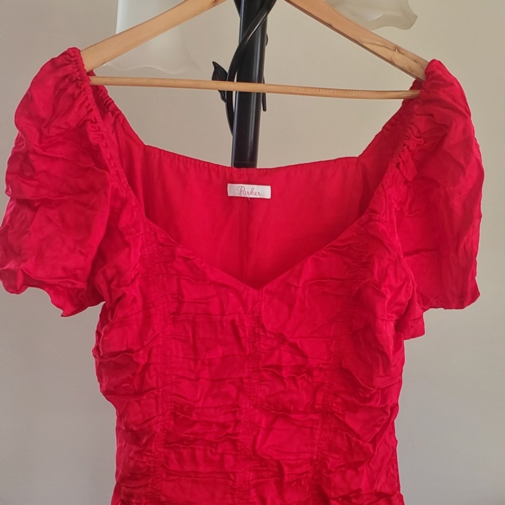 Red Flutter Sleeve Crop Top Ruched Revolve - image 3